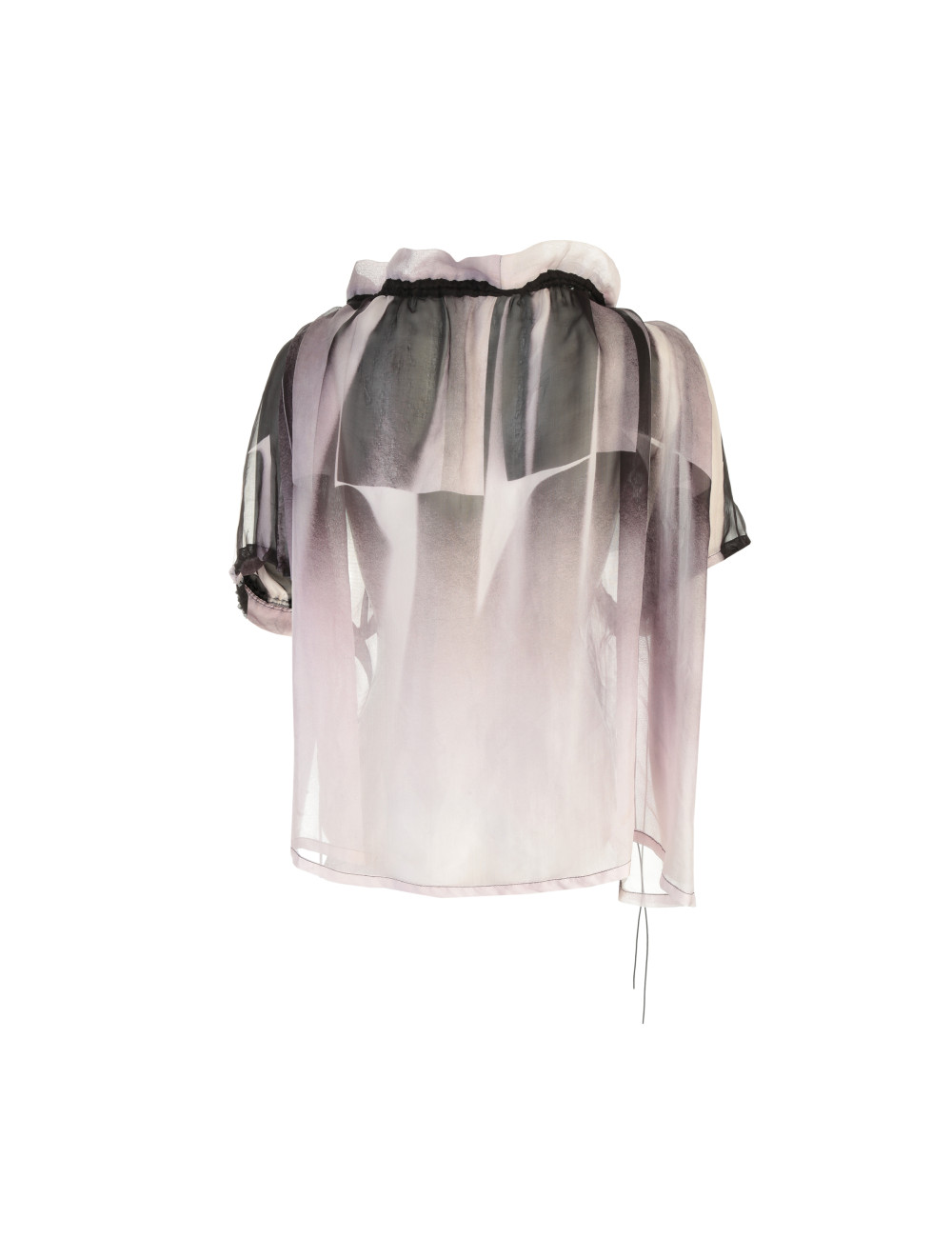 Ann Demeulemeester Black,Pink and White Silk Sheer Shirt