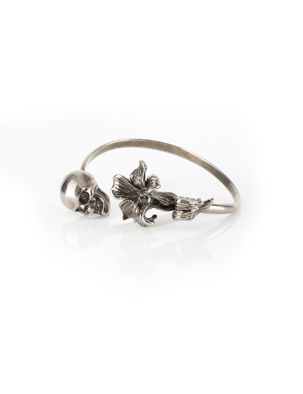 Clear Swarovski Crystal 'Double Skull' Flex Bangle Bracelet In Gold Plating  - Adjustable - avalaya.com